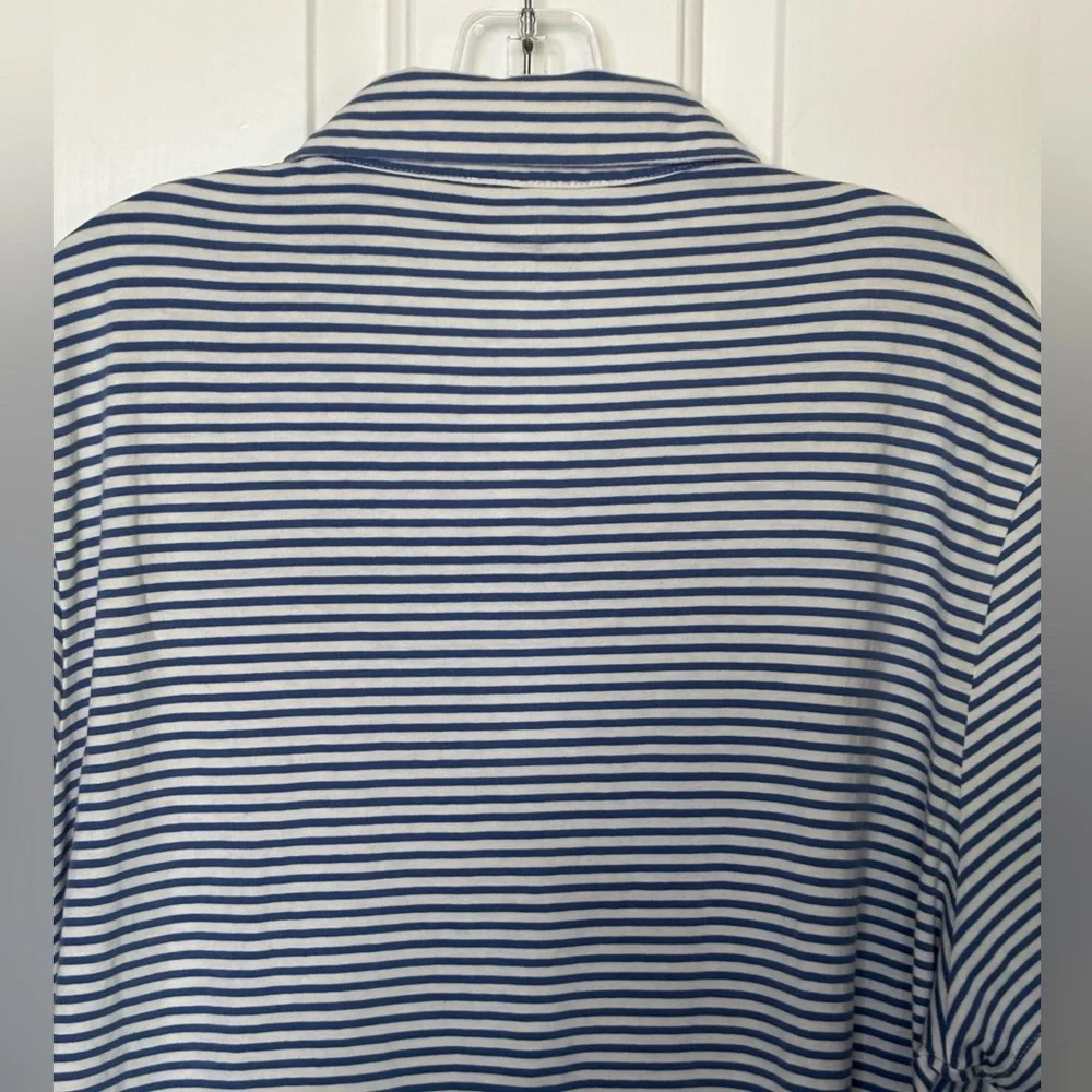 JCREW Men's Blue and White Striped Sueded Jersey Polo Shirt Size XL
